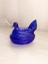 VIntage LE Smith Medium Cobalt Blue Glass Hen on Nest Lidded Dish
