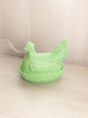 VIntage LE Smith Medium Jadeite Green Glass Hen on Nest Lidded Dish