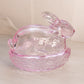 Vintage LE Smith Medium Light Pink Glass Bunny Rabbit Lidded Dish