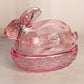 Vintage LE Smith Medium Pink Glass Bunny Rabbit Lidded Dish