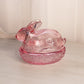 Vintage LE Smith Medium Pink Glass Bunny Rabbit Lidded Dish
