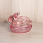 Vintage LE Smith Medium Pink Glass Bunny Rabbit Lidded Dish