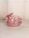 Vintage LE Smith Medium Pink Glass Bunny Rabbit Lidded Dish