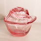 Vintage LE Smith Medium Pink Glass Covered Rose Lidded Dish