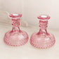 Vintage LE Smith Medium Pink Glass Hobnail Candlesticks (Set of 2)