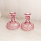 Vintage LE Smith Medium Pink Glass Hobnail Candlesticks (Set of 2)