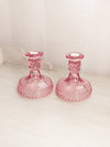 Vintage LE Smith Medium Pink Glass Hobnail Candlesticks (Set of 2)