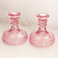 Vintage LE Smith Medium Pink Glass Hobnail Candlesticks (Set of 2)