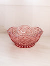 Vintage LE Smith Medium Pink Glass Sawtooth Edge Bowl w/ Fancy Designs