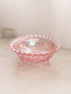 Vintage LE Smith Medium Pink Iridescent Glass Rose Ruffle Bowl