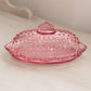 Vintage LE Smith Oval Pink Glass Lidded Hobnail Butter Dish