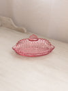 Vintage LE Smith Oval Pink Glass Lidded Hobnail Butter Dish