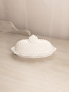 Vintage LE Smith Oval Milk Glass Glass Lidded Hobnail Butter Dish