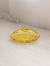 Vintage LE Smith Oval Yellow Glass Lidded Hobnail Butter Dish