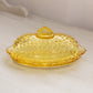Vintage LE Smith Oval Yellow Glass Lidded Hobnail Butter Dish