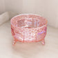Vintage LE Smith Pink Iridescent Glass Daisy & Button 3-Toed Bowl