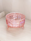 Vintage LE Smith Pink Iridescent Glass Daisy & Button 3-Toed Bowl