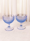 Vintage LE Smith Short Blue Glass Hobnail Goblets (Set of 2)