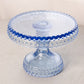 Vintage LE Smith Small Light Blue Glass Hobnail Cake Stand