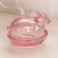 Vintage LE Smith Small Pink Glass Bunny Rabbit Lidded Dish