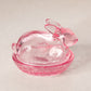 Vintage LE Smith Small Pink Glass Bunny Rabbit Lidded Dish