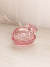 Vintage LE Smith Small Pink Glass Bunny Rabbit Lidded Dish