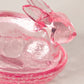 Vintage LE Smith Small Pink Glass Bunny Rabbit Lidded Dish