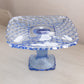 Vintage LE Smith Small Square Blue Glass Trellis Cake Stand