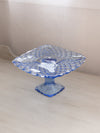Vintage LE Smith Small Square Blue Glass Trellis Cake Stand