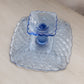Vintage LE Smith Small Square Blue Glass Trellis Cake Stand