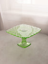 Vintage LE Smith Small Square Green Glass Trellis Cake Stand