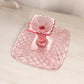 Vintage LE Smith Small Square Pink Glass Trellis Cake Stand