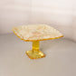 Vintage LE Smith Small Square Yellow Glass Trellis Cake Stand