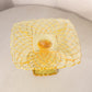 Vintage LE Smith Small Square Yellow Glass Trellis Cake Stand