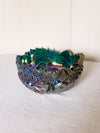 Vintage LE Smith Teal Green Carnival Glass Comet in the Stars Bowl