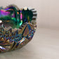 Vintage LE Smith Teal Green Carnival Glass Comet in the Stars Bowl