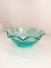 Vintage LE Smith Teal Green Glass Ruffled Edge Bowl