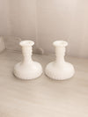 Vintage LE Smith White Milk Glass Hobnail Candlesticks (Set of 2)
