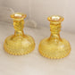 Vintage LE Smith Yellow Glass Hobnail Candlesticks (Set of 2)