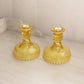 Vintage LE Smith Yellow Glass Hobnail Candlesticks (Set of 2)