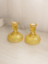 Vintage LE Smith Yellow Glass Hobnail Candlesticks (Set of 2)