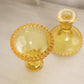 Vintage LE Smith Yellow Glass Hobnail Candlesticks (Set of 2)