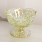 Vintage LE Smith Yellow Green Iridescent Glass Sawtooth Edge Compote