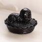 Vintage LG Wright Oval Black Glass Lidded Dog Dish