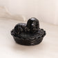 Vintage LG Wright Oval Black Glass Lidded Dog Dish