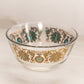 Vintage MCM Small Clear Glass Bowl with Gold and Green Designs
