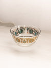 Vintage MCM Small Clear Glass Bowl with Gold and Green Designs