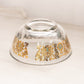 Vintage MCM Small Clear Glass Bowl with Gold and Green Designs