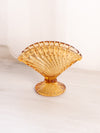 Vintage Medium Amber Glass Fan Vase with Swirl & Bead Designs