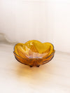 Vintage Medium Amber Glass Flower Bowl with Beaded Petal Designs